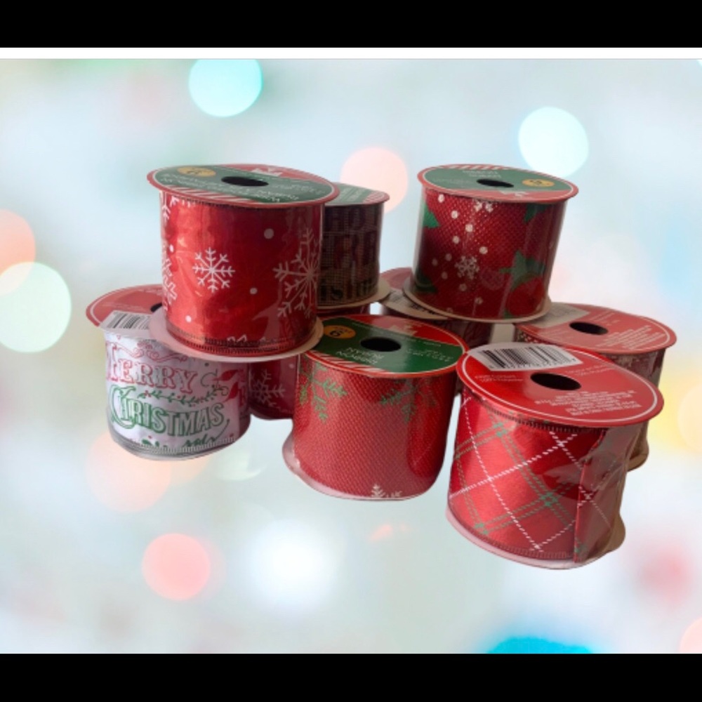 Three Christmas Ribbon 9 feet Wire edge 2.5*108 in